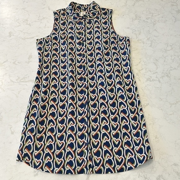 Cabi | Armour Blue Heart Chain Print Collared Sleeveless Shirtdress Style 5370 - Picture 3 of 16